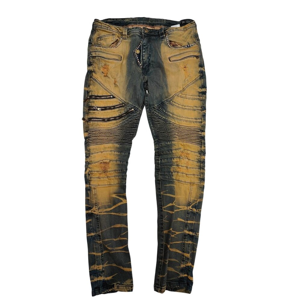 Elite Premium Denim Distressed Skinny Jeans Size 36x34 Black & Tan